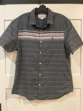 Original Penguin Short-Sleeve Striped Button-Up Shirt - Slate Blue